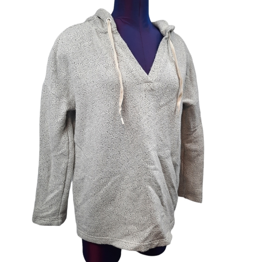 Lou & Grey Waffle Knit V-Neck Hoodie‎ Pull Over Size Small Women's